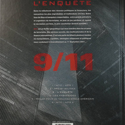 9/11 Tome 3 L’enquête – Eric Corbeyran, Jean-Claude Bartoll, Jef – BD thriller géopolitique, enquête sur le 11 septembre et terrorisme - Livre BD
