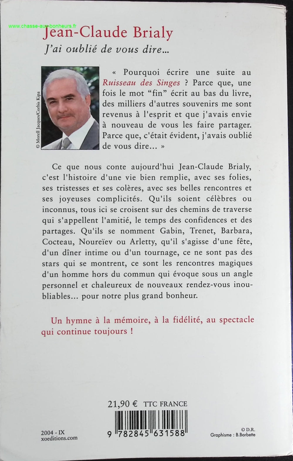 I forgot to tell you - Jean-Claude Brialy - book
