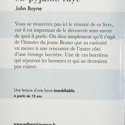 Le Garçon en pyjama rayé – John Boyne – Roman historique bouleversant sur l’amitié, l’enfance et la Seconde Guerre mondiale - Livre