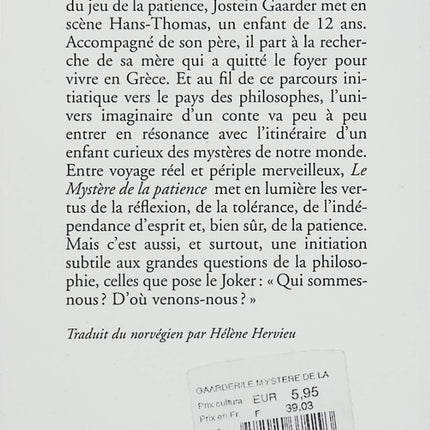 Le mystère de la patience – Jostein Gaarder – roman philosophique quête de sens et réflexion - Livre