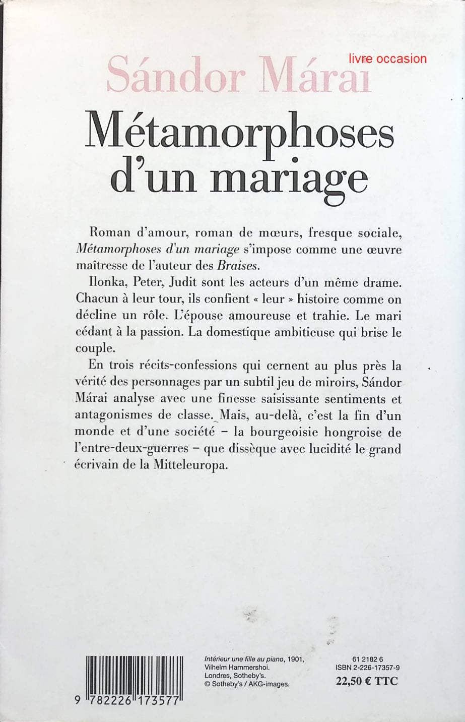 Métamorphoses d'un mariage - Sándor Márai - Livre