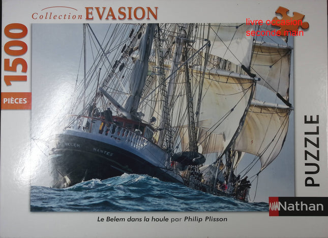 Puzzle adulte 1500 pièces – Le Belem dans la houle – Philip Plisson – Collection Évasion – Nathan - jeu de société Puzzle