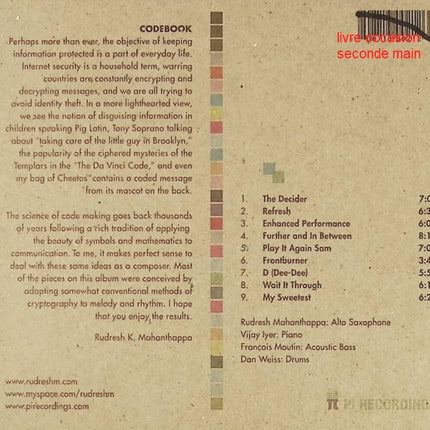 Rudresh Mahanthappa Codebook CD album jazz contemporain saxophone alto - Compact Discs - CD