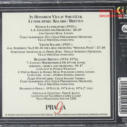 Witold Lutosławski Viktor Kalabis In Honorem Václav Smetáček CD musique classique contemporaine orchestre - Compact Discs - CD