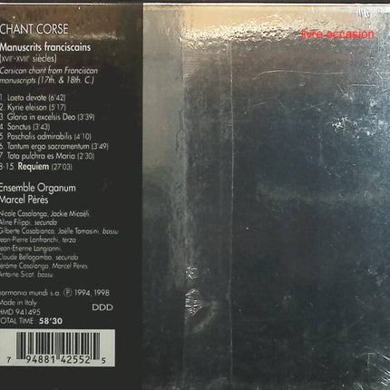 Chant Corse - Manuscrits Franciscains - Ensemble Organum Marcel Pérès - CD