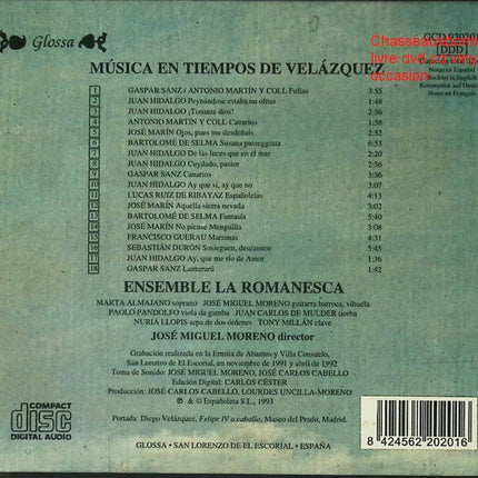 Música en Tiempos de Velázquez – Ensemble La Romanesca, José Miguel Moreno – Musique Baroque Espagnole XVIIe siècle – CD d’occasion - CD