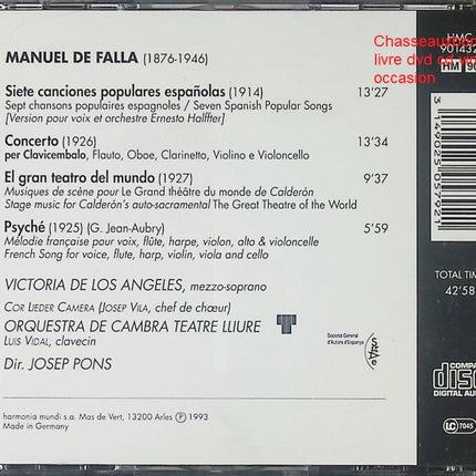 CD musique classique espagnole Falla Siete Canciones Populares Españolas Victoria De Los Angeles Josep Pons occasion - CD