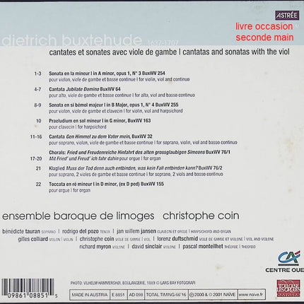 CD musique baroque – Dietrich Buxtehude – œuvres pour violoncelle – Christophe Coin, Ensemble Baroque de Limoges - Compact Discs - CD