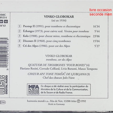 CD musique contemporaine – Vinko Globokar – Globokar By Globokar – œuvres expérimentales et avant-garde - Compact Discs - CD