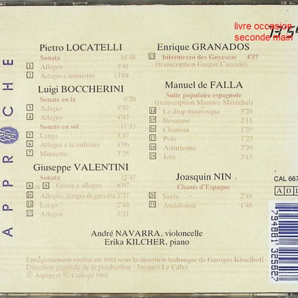 CD sonates pour violoncelle – Locatelli, Boccherini, Valentini, Granados, De Falla, Nin – Musique classique et romantique - Compact Discs - CD