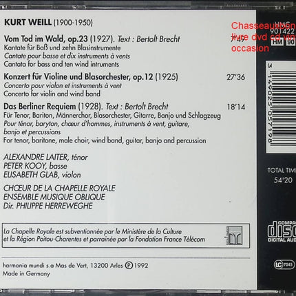 Kurt Weill Berliner Requiem CD musique classique contemporaine Philippe Herreweghe occasion - CD