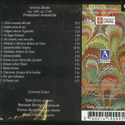 CD musique baroque – Antonia Bembo – Maria Jonas & Convoce.Coeln – Produzioni Armoniche - CD