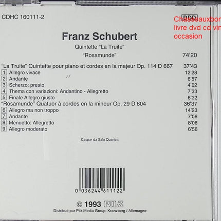 CD Schubert – Forellenquintett, musique de chambre classique, quintette avec piano en La majeur D.667 - CD