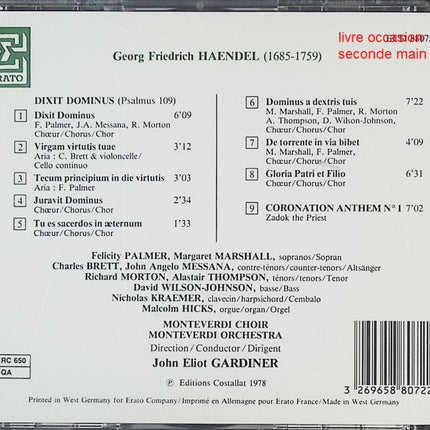 CD musique baroque sacrée – Haendel Dixit Dominus & Coronation Anthem – Monteverdi Choir John Eliot Gardiner - CD