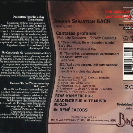CD musique baroque – J.S. Bach – Cantates Profanes – RIAS-Kammerchor, Akademie Für Alte Musik Berlin, René Jacobs - Compact Discs - CD