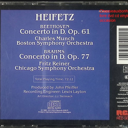 CD musique classique Jascha Heifetz Beethoven Concerto in D Brahms Concerto in D violon virtuose occasion - CD