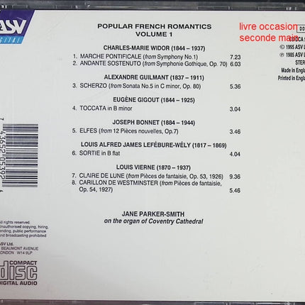 CD piano classique Jane Parker-Smith Popular French Romantics Volume 1 – album œuvres romantiques françaises piano virtuose occasion - Compact Discs - CD
