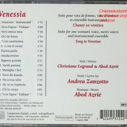 CD Abed Azrié – Venessia, musique du monde orientale, influences arabo-andalouses et poésie musicale - CD