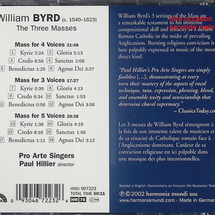 CD musique classique William Byrd The Three Masses – Paul Hillier & Pro Arte Singers album polyphonique renaissance occasion - Compact Discs - CD