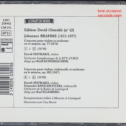 CD musique classique – Concerto pour violon / Double Concerto – David Oistrakh – Interprétation légendaire - Compact Discs - CD