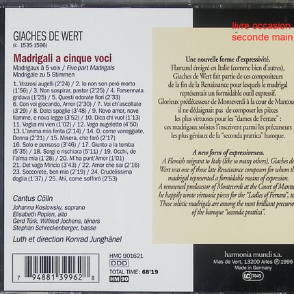 CD musique Renaissance – Giaches De Wert – Madrigali – Cantus Cölln, Konrad Junghänel - Compact Discs - CD