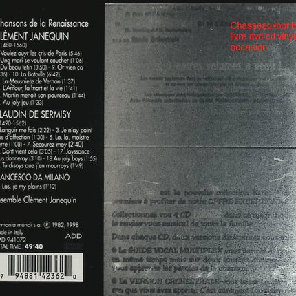 CD musique ancienne Clément Janequin Claudin de Sermisy Francesco Canova da Milano Ensemble Clément Janequin Les Cris de Paris occasion - CD