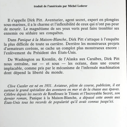 Panique A La Maison Blanche - Clive Cussler - livre
