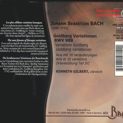Johann Sebastian Bach Kenneth Gilbert Variations Goldberg CD musique classique baroque clavecin - Compact Discs - CD