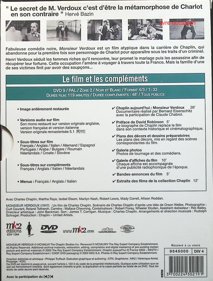 Monsieur Verdoux - Charles Chaplin - DVD