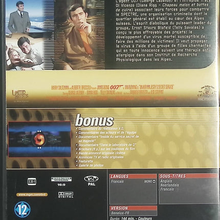 Au Service Secret de Sa Majesté DVD James Bond 007 George Lazenby Diana Rigg Film Espionnage Action Occasion – DVD