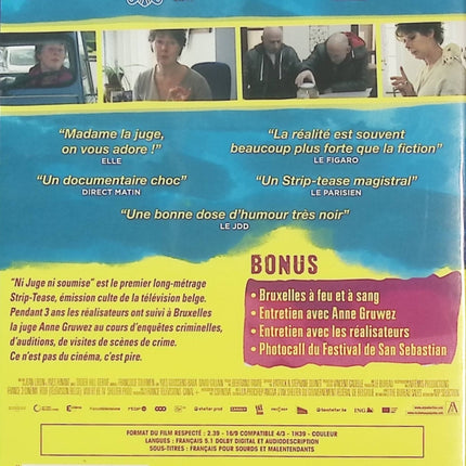 Ni juge, ni soumise – Jean Libon et Yves Hinant – DVD documentaire sur la justice belge, les enquêtes criminelles et le quotidien insolite de la juge Anne Gruwez à Bruxelles – DVD