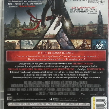 Assassin's Creed – Michael Fassbender – DVD film action aventure science-fiction adaptation jeu vidéo - DVD