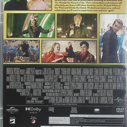 Wicked DVD Cynthia Erivo Ariana Grande Jeff Goldblum Film Musical Fantastique Oz – DVD en Anglais