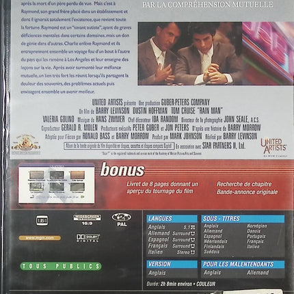 Rain Man – Drame, Comédie dramatique – DVD d’occasion avec Dustin Hoffman et Tom Cruise - DVD