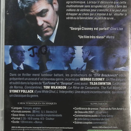 Michael Clayton – George Clooney – DVD thriller judiciaire, corruption, complot industriel et enquête sous tension – DVD