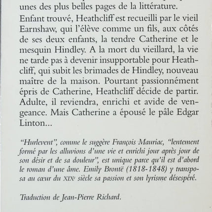 Les Hauts de HurleVent - Emily Brontë - livre