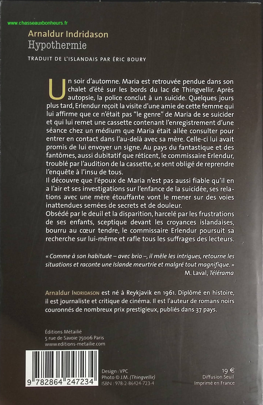 Hypothermie - Arnaldur Indridason - livre