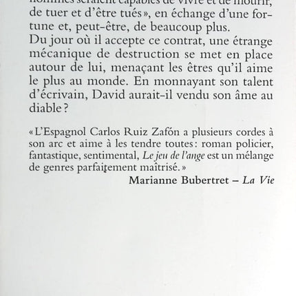 Le Jeu de l'ange - Carlos Ruiz Zafón - livre