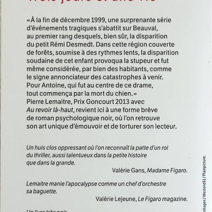 Trois jours et une vie – Pierre Lemaitre – roman noir suspense psychologique et drame - livre