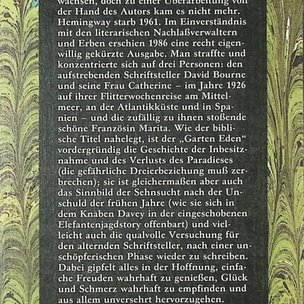 Der Garten Eden Ernest Hemingway roman classique passion, relations et identité - Livre en Allemand