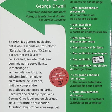 1984 – George Orwell – Classico Collège – roman dystopique classique et littérature engagée - Livre