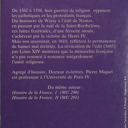 Les Guerres de Religion Tome 1 – Pierre Miquel, livre d’histoire sur les conflits religieux et politiques en France au XVIe siècle - Livre