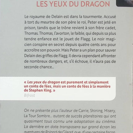 Les Yeux du dragon – Stephen King – Roman fantastique et médiéval, conte sombre de fantasy, magie, sorcellerie et lutte entre le bien et le mal - Livre