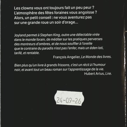 Joyland – Stephen King – Roman policier et thriller psychologique, parc d'attractions mystérieux, meurtre non résolu et phénomènes surnaturels - Livre
