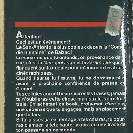 Le Casse de l'oncle Tom - San-Antonio - Frédéric Dard - Roman policier humoristique - Livre