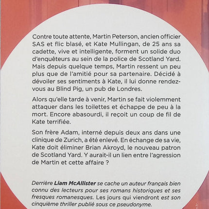 Les jours qui viendront – Liam McAllister – Thriller policier suspense conspiration Scotland Yard - Livre