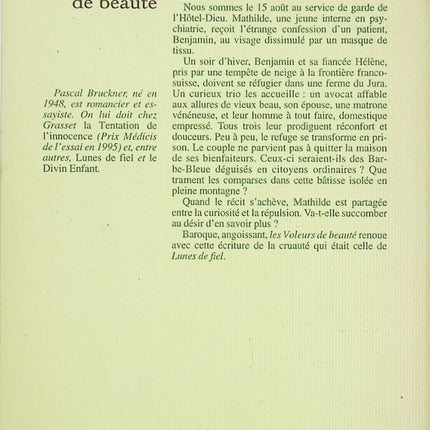 Les voleurs de beauté – Pascal Bruckner – Prix Renaudot 1997 – Roman psychologique et fantastique - Livre