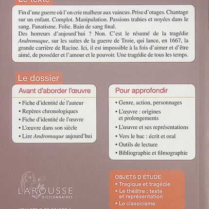 Andromaque – Jean Racine | Tragédie classique française, amour impossible, jalousie et vengeance – Spécial lycée - Livre
