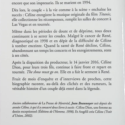 Céline – René, un amour plus fort que la mort – Jean Beaunoyer – Biographie Céline Dion René Angélil couple star musique - Livre