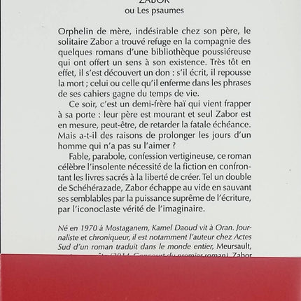 Zabor ou Les psaumes – Kamel Daoud – Roman contemporain poétique sur l’écriture, la mémoire et la vie - Livre